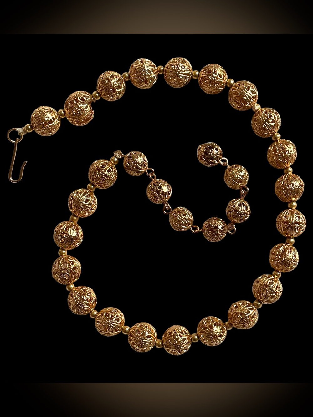 Mid-Century Goldtone Filigree Bead Necklace
